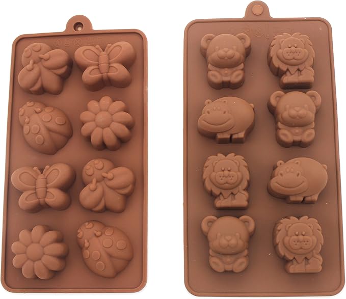 Non-stick Candy Jelly Molds, Chocolate Molds, Soap Molds, Silicone Baking Molds - Forest Cute Theme Happy Bear, Lion, Hippo - More Fun, Toy Kids Set, Set of 2 (Animal)