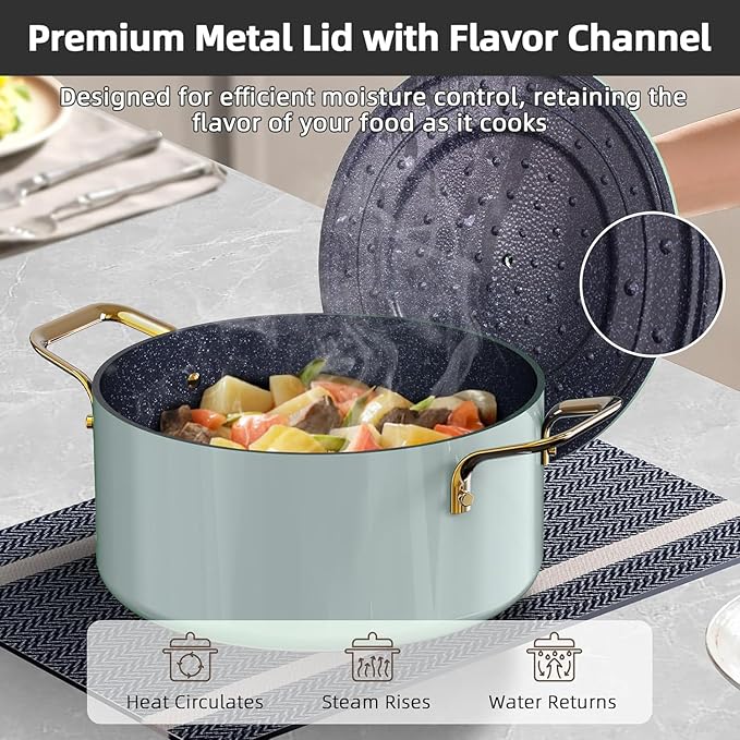 Nuwave Lux LE 13-Pc Cookware Set with Elegant Gold Handle, Diamond Infused Ceramic Non-Stick, PFAS Free, Premium Metal Lids, Ergonomic Stay-Cool Handles, Induction Ready & Compatible w/All Cooktops