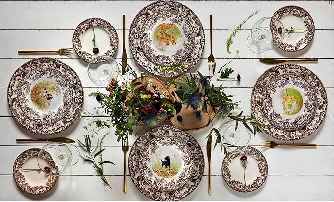 Spode Woodland 10.5" Dinner Plate, Golden Retriever - Hunting Cabin Tableware, Collectible Dog Breed Plate, Made in England - Fine Earthenware, Dishwasher & Microwave Safe, Warm Oven Use