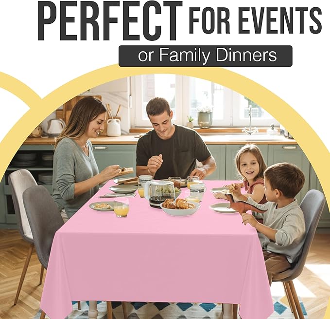 Exquisite 66% Thicker Premium Plastic Table Cloth Rectangle Table Cover 0.5 Mil 6 Pack Pink Table Cloth 54 Inch x 108 Inch Disposable Tablecloth Won't Tear Easily Like Cheap Thin Brands
