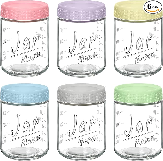 6-Pack 16oz Overnight Oats Containers with Airtight Lids - Glass Mason Jars with Measurement Marks for Yogurt, Meal Prep & Chia Pudding, Stackable & Leakproof
