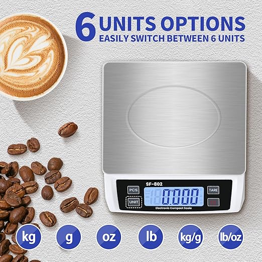 Large Digital Kitchen Scale 30kg/66lb Food Scale for Baking Cooking Stainless Bread Scale with LCD Display Counting Scales for Coins Adapter Included(Stainless White)