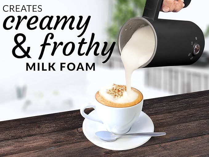 Zulay 4-in-1 Milk Frother & Steamer – Automatic Hot & Cold Foam Maker, Milk Warmer & Chocolate Mixer – 10oz/300ml Capacity, Nonstick Stainless Steel Interior, Quiet One-Touch Operation – Black