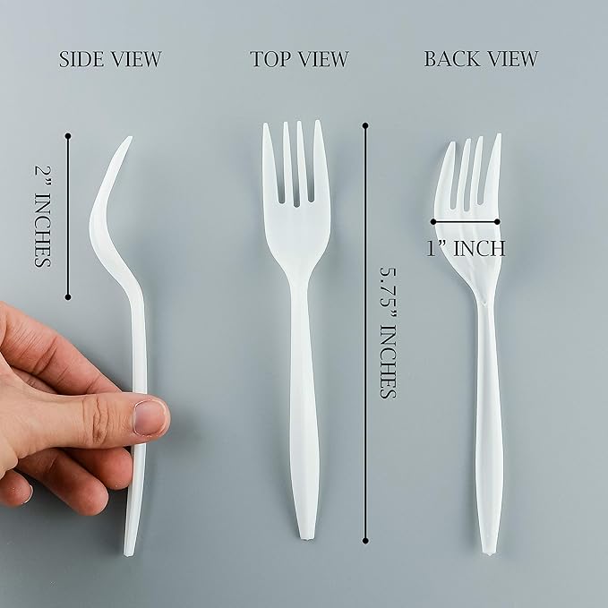Plasticpro Cutlery Plastic Forks Medium Weight Disposable Silverware (White,1000 Forks)