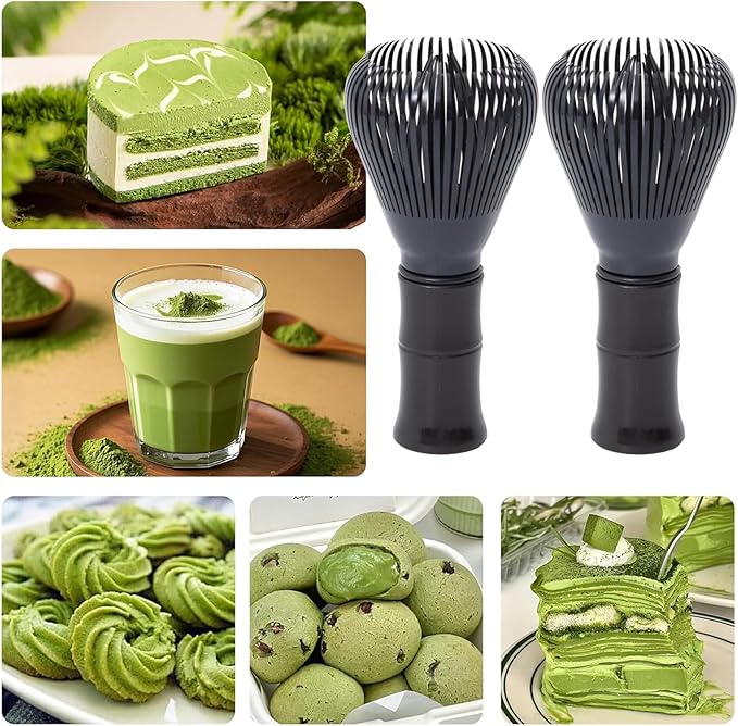 Resin Matcha Whisk Traditional Japanese Chasen Matcha Tea Whisk Gifts for Tea Lovers Reusable Plastic Matcha Whisk for Authentic Tea Preparation (Black+Black)