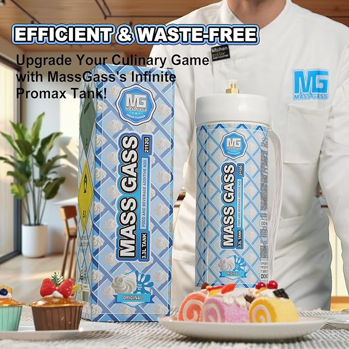MassGass Whipped Cream Chargers, 3.3L Tanks, 2112g Whip Cream Charger Cylinder Unflavored Food Grade 99.99% Pure(3 Cylinders)