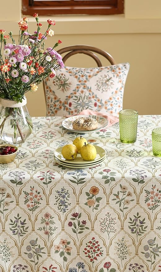 ISAENNE Designer Linen Extra Long Rectangle Tablecloth,Western Colorful Floral Indoor Table Cloth,Wrinkle Resistant Decor Tablecloths for Dining Thanksgiving Kitchen,63"*110"-Serenity B