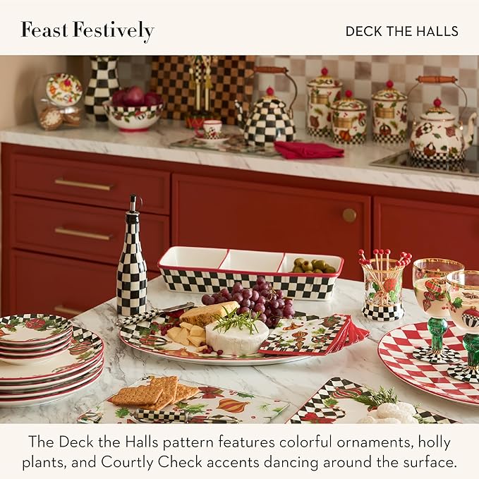 MACKENZIE-CHILDS Enamel Canister, Kitchen Storage Container with Lid, Large, Deck the Halls