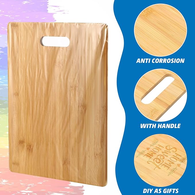 Vesici 18 Pack Bamboo/Wood Cutting Board with Handles Bulk Plain Blanks Laser Engraving Chopping Board for Customized Engraving Gifts Crafts Christmas Keepsakes(Bamboo,6''x9'')