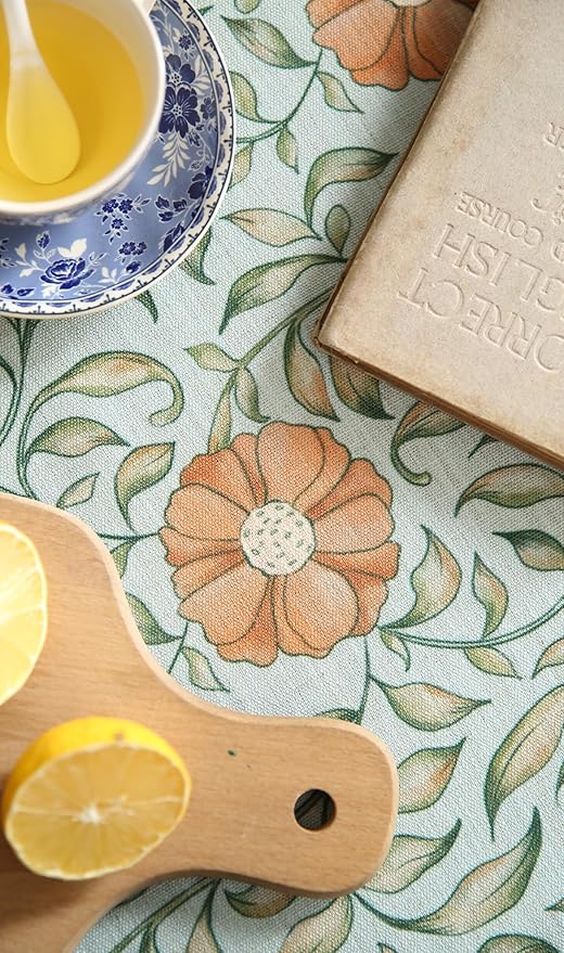 patdrea Designer French Linen Blue Tablecloth for Sqaure Table,Vintage Floral Table Cloth,Colorful Decoration Small Cover Kitchen Dining for Tea Party,Thanksgiving,Christmas,67"x67"-Wensel