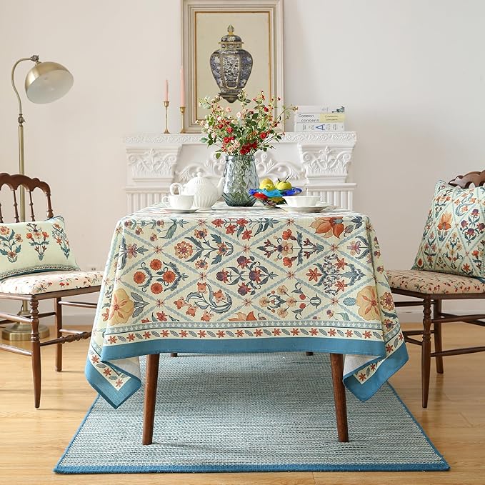 ISAENNE Designer Linen Elegant Small Square Tablecloth,Colorful Floral Bohemian Table Cloth,Wrinkle Resistant Decor Tablecloths for Dining Thanksgiving Kitchen Christmas,55"*55"-Floralsea A