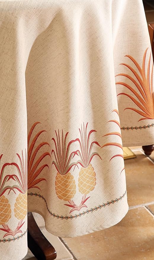 patdrea Designer Vintage Round Tablecloth,Pineapple Pattern Linen Tropical Style Tablecloths,Fall Decor Table Cover for Kitchen Dining Christmas,Thanksgiving,Tea Party,Diameter 55"-Pineapple B