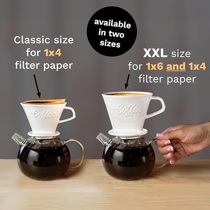 Creano XXL Porcelain Coffee Dripper Green - Ceramic Cone Brewer - Pour Over Coffee Maker - Filter Size 4 - huge and heavy quality 800gr/28oz - 6 Colours availeble