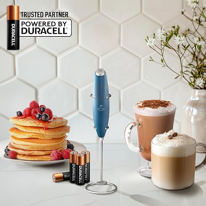 Zulay Kitchen Powerful Milk Frother Wand With 4 AA Duracell Batteries - Ultra Fast Handheld Drink Mixer - Electric Whisk Foam Maker for Coffee, Lattes, Cappuccino, Matcha & Creamer