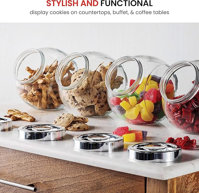 Bormioli Rocco Pandora Glass Candy Jar 75½-Ounce Cookie Jar (2 Pack) with Plastic Airtight Seal Lid 2-Way Display, Bulk-Food Storage Jar for Snacks, Dry Food, Jelly Beans Canister, Apothecary Jars.