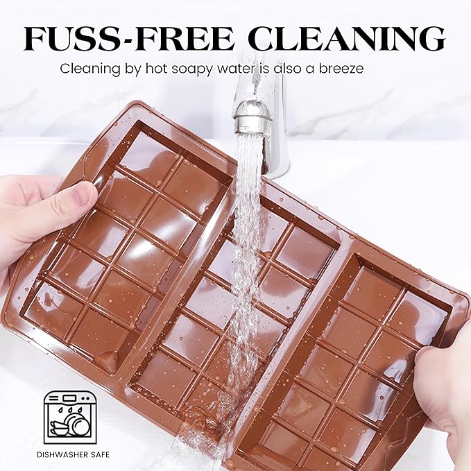 2 Pcs Dubai Chocolate Bar Mold Deep Silicone 0.85 Inch Large Stuffed Chocolate Molds Nonstick Break Apart Square Shape Thick Candy Bar Molds