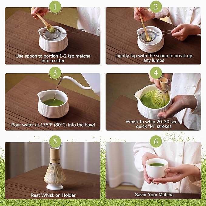HELPLX Matcha Whisk Set 10-Piece Japanese Matcha Kit with BowlWhisk & Holder2 Tea CupsBamboo ScoopSpoonSifterScoop Rest & Tea Towel – White Matcha Tea Set for Ceremony or Daily Use