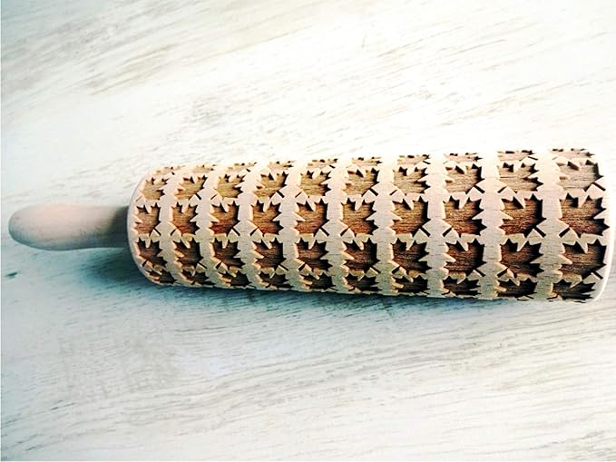 MAPLE LEAVES ROLLING PIN PATTERN WOODEN EMBOSSING ROLLING PIN for EMBOSSED COOKIES