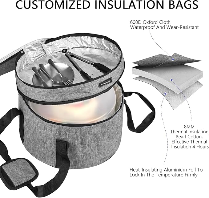 12 Inch Cake Carrier with Lid & Handle BPA-Free Cake Transport Container, Includes Insulated Bag, Cupcake & Pie Holders for Secure Dessert Delivery (Fits 7" Tall Cakes) (Grey)