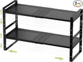 Expandable Stackable Aadjustable Shoe Rack Pantry Shelf for Kitchen Cabinets Counter Shelves Countertop Cupboard Storage Solution,Sturdy Heavy-Duty Metal Construction(2Packs/Black/Large)