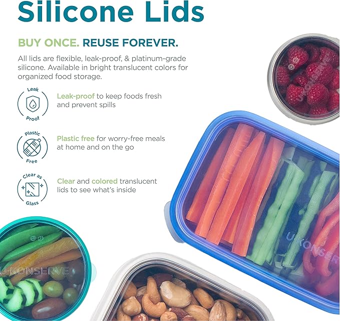 U Konserve Stainless Steel Round Food Storage Bento Box Container, Leak Proof Silicone Lid Dishwasher Safe - Plastic Free, 9oz