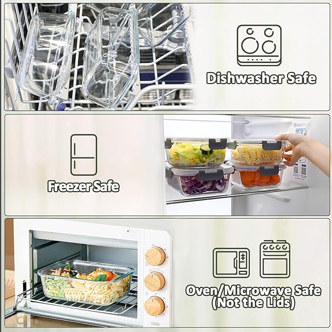 M MCIRCO 10-Pack Glass Food Storage Container with Lids, Airtight Lunch Bento Boxes, Glass Meal Prep Container,Microwave, Oven, Freezer and Dishwasher Friendly