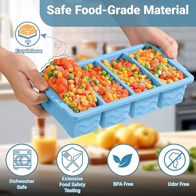 Silicone Freezer Molds for Soup with Lid, 1-Cup & 2-Cup Large Ice Cube Trays Food Storage Containers for Meal Prep, Freeze 250mL/125mL Portions – 2 Pack