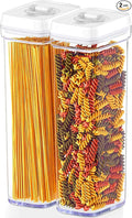 DWËLLZA KITCHEN Pasta Storage Containers for Pantry - Set of 2 White Airtight Spaghetti Container Storage - Ideal for Spaghetti & Noodles, Kitchen Pantry Organization and Storage, Keeps Food Fresh