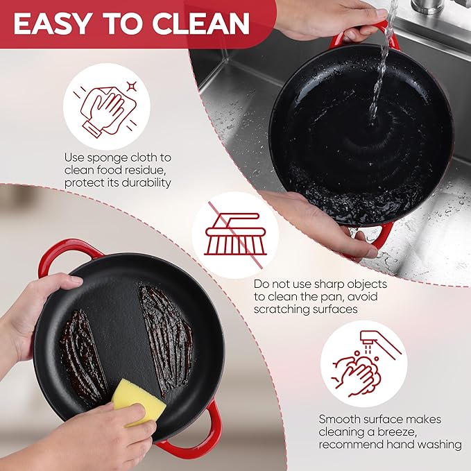 E-far Dutch Oven for Sourdough Bread Baking, 6 Qt Round Enameled Cast Iron Dutch Oven for Homemade Artisan Bread, Dome Lid & Shallow Base, Matte Black Interior & Durable, Oven-Safe to 500℉, Red