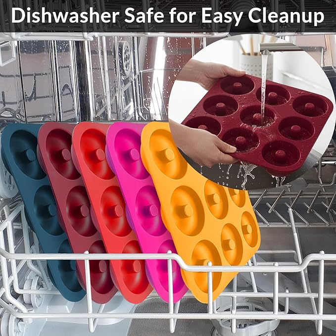 Large Silicone Donut Pan for Baking, 9 Cavity Non-Stick Food Grade Silicone Donut Molds, Doughnut Pan and Bagel Pans for Baking & Kitchen, BPA Free 11.2 x 11.1 Inches, Dishwasher Safe - Claret Red