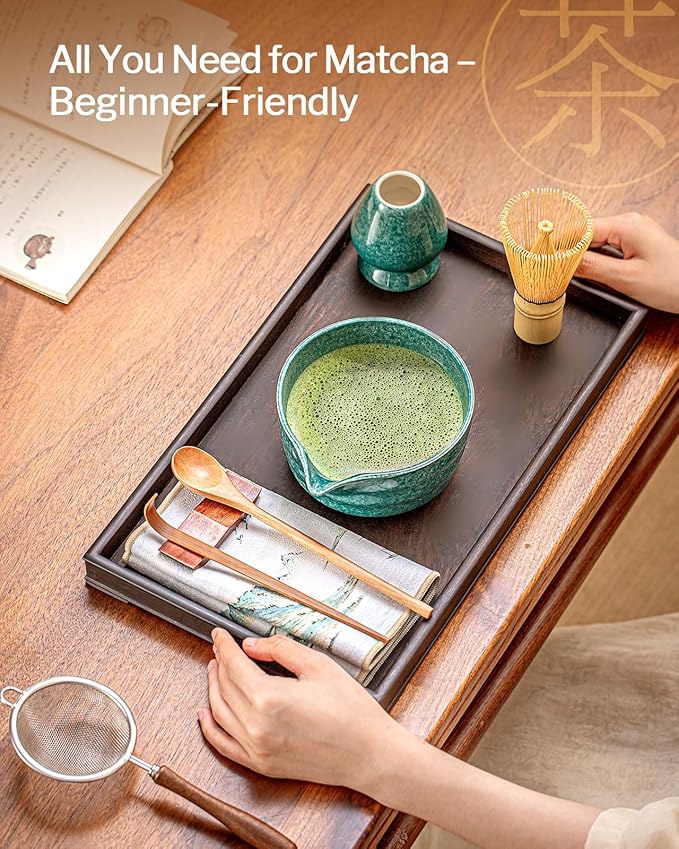 Artisan Matcha Whisk Set - 8 Pcs Premium Matcha Set with Bowl (Chawan), Bamboo Whisk & Tools | Matcha Kit for Making Breakfast/Latte | Gift for Matcha Lovers (Parrot Green)