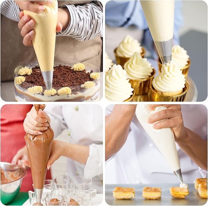 LotFancy Piping Bags 18 Inch, Pack of 100, Extra Thick Anti-Burst Pastry Bags with 5 Clips, Disposable Cake Decorating Bag for Cupcakes Cookies
