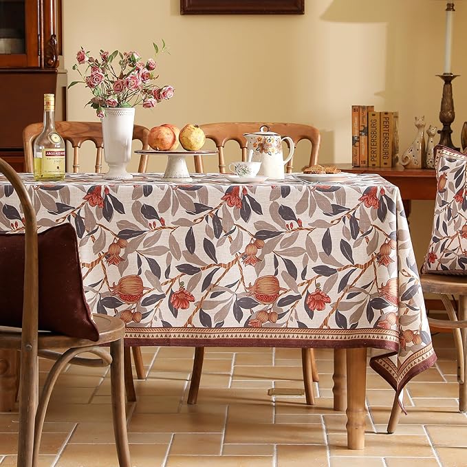 patdrea Designer French Extra Long Rectangle Tablecloth,Vintage Linen Pomegranates Leaves Pattern Tablecloths,Fall Decor Table Cover for Kitchen Dining Christmas,Thanksgiving,67"x118"-Tehran a