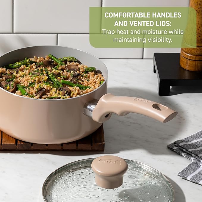 T-Fal Refresh Ceramic Nonstick Saute Pan with Lid 5 Qt, Cooking Pans Nonstick, Oven Safe up to 350°F Cookware, Stay-Cool Handle, Skillet, Blue
