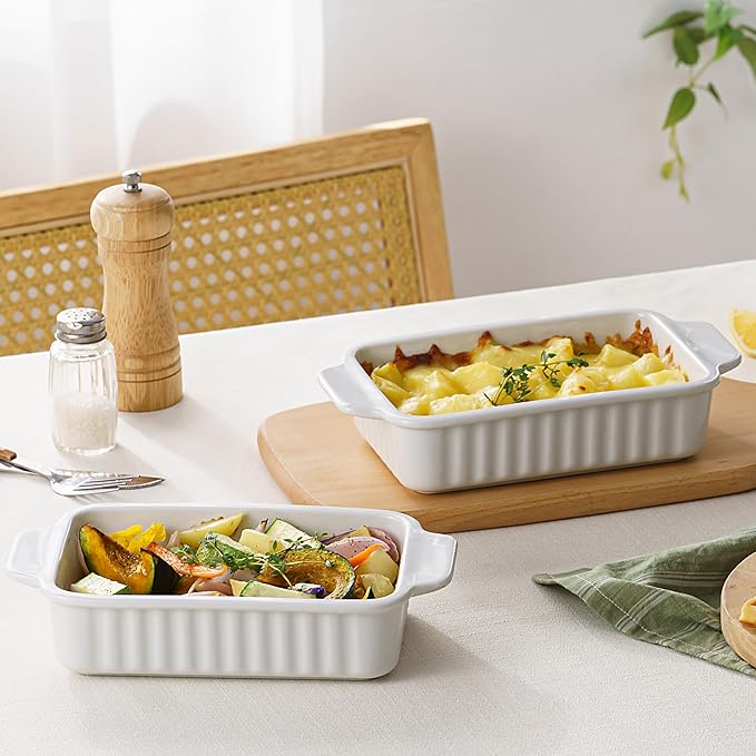 Small Baking Dish, 9x5 inch Casserole Dishes for Oven, 30 Oz Ceramic Baking Pans with Double Handles for Roasting, Lasagna, Pie, Gratin, Set of 2
