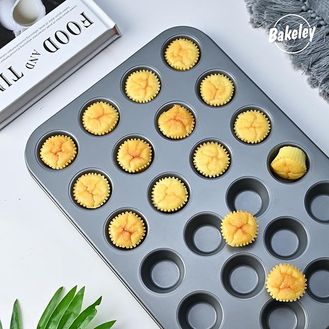 Mini Muffin Cake Pan, 24-Cavity Non-Stick Tiny Cupcake Pan Bakeware for Oven Baking (Dark Grey)