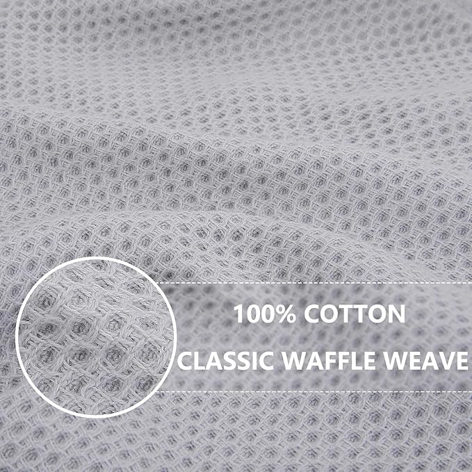 Homaxy 100% Cotton Waffle Weave Kitchen Dish Towels, Ultra Soft Absorbent Quick Drying Cleaning Towel, 13 x 28 Inches, 12-Pack, Light Gray