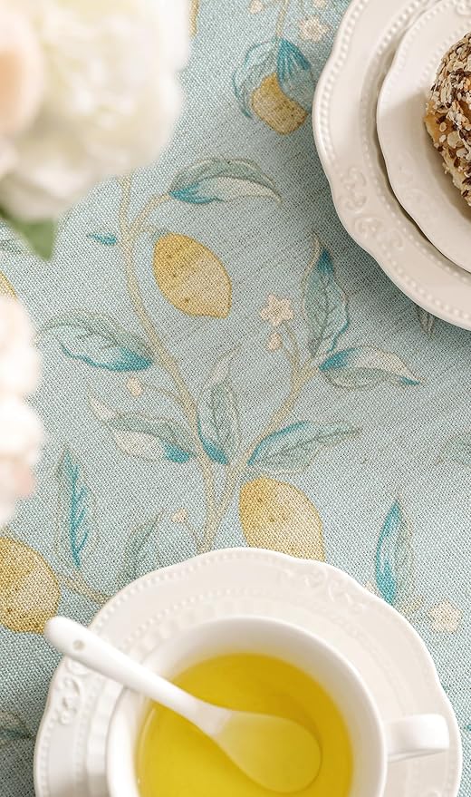 patdrea Designer Green Round Tablecloth,Vintage Linen Yellow Fruits Pattern Durable Table Cloth,Decor Table Cover Cloth for Kitchen Dining Christmas,Thanksgiving,Tea Party,Diameter 67"-Ania a