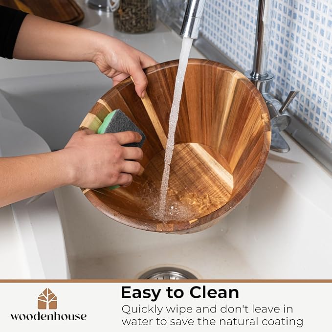 Woodenhouse Wooden Salad Bowl, Wooden Bowl, Fruit Bowl - 12" Wavy Large Salad Bowl for Serving, Handmade, Durable and Stylish Natural Wood Dining Accessory