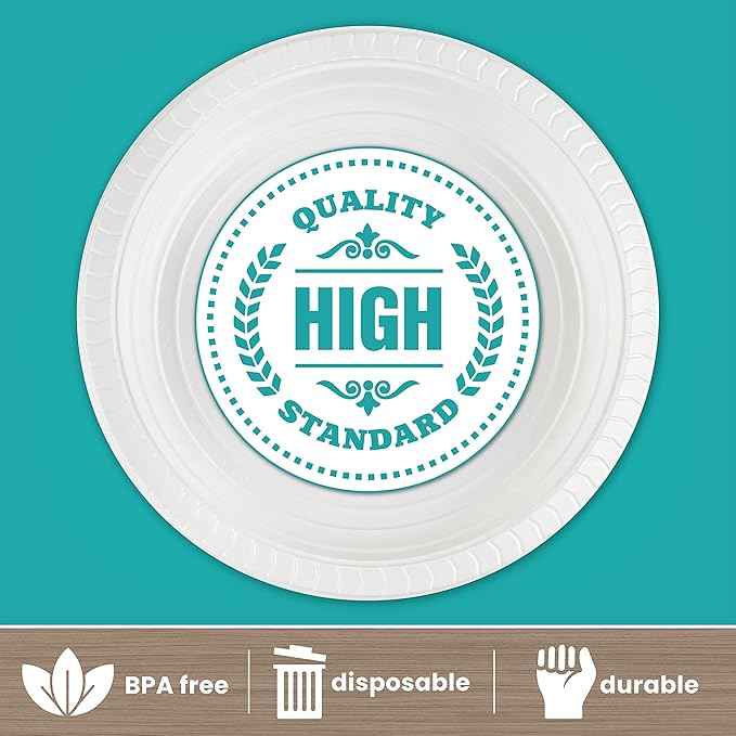 Plasticpro 9 inch Round Plastic Plates Microwaveable, Disposable, White, Dinnerware 400 Count
