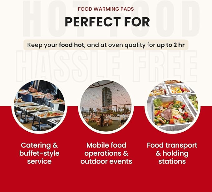 Flameless Food Warming Pads (6 Pack) - Food Warmers for Parties Buffet Disposable - Party Buffet Servers and Warmers for Full Size Pans - Heating Pads for Chafing Dish- Must-Have Catering Supplies