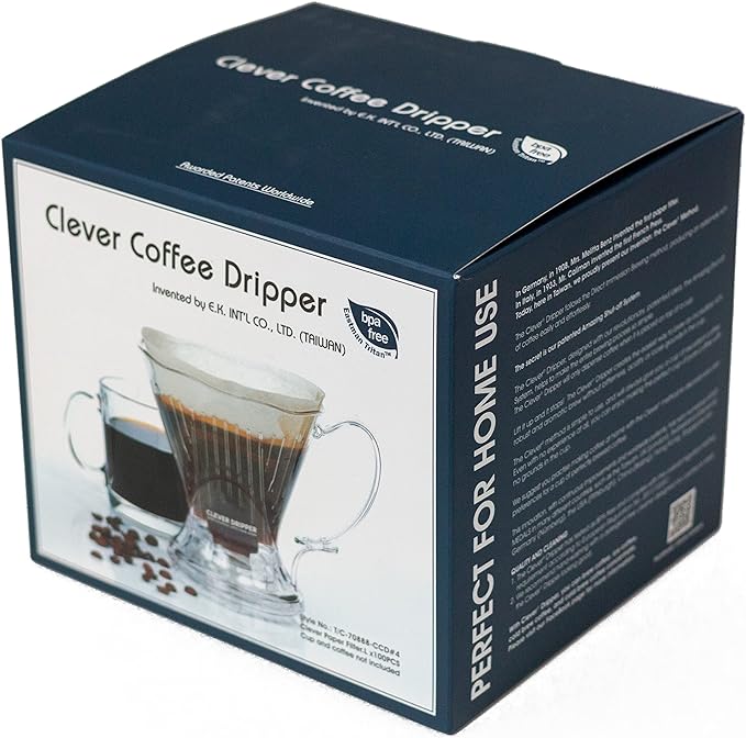 Clever Coffee Dripper and Filters, Large 18 oz, Original Classic Design, Safe BPA Free Plastic, Drip Coffee Maker, Pour Over, 100 Filters, Coaster and Lid
