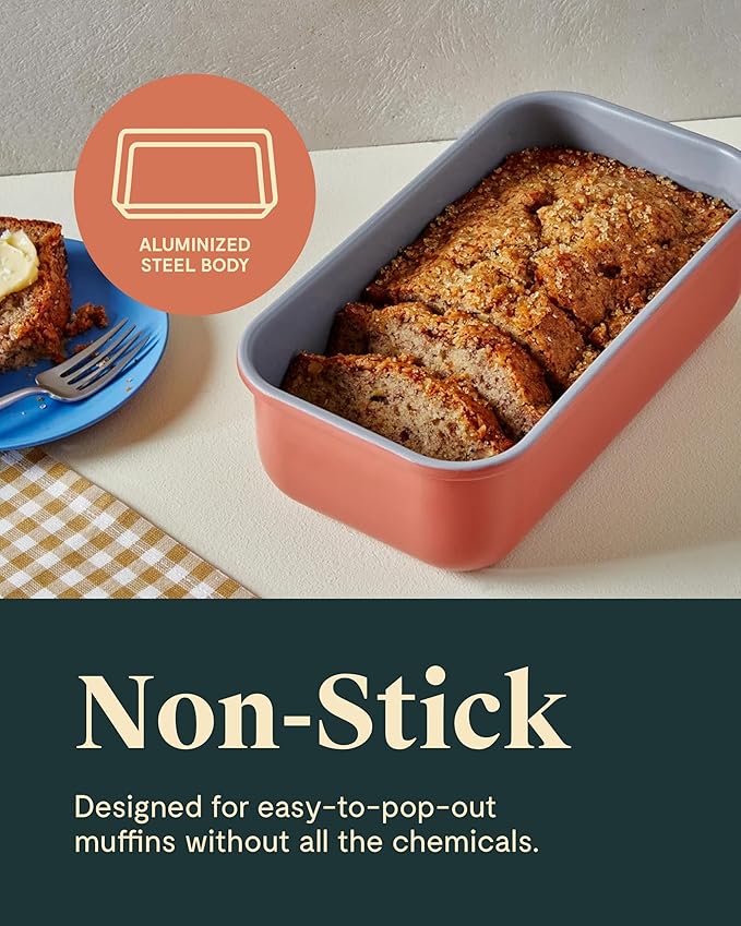 Caraway Non-Stick Ceramic 1 lb Loaf Pan Duo - Naturally Slick Ceramic Coating - Non-Toxic, PTFE & PFOA Free - Perfect for Pound Cakes, Breads, & More - Slate