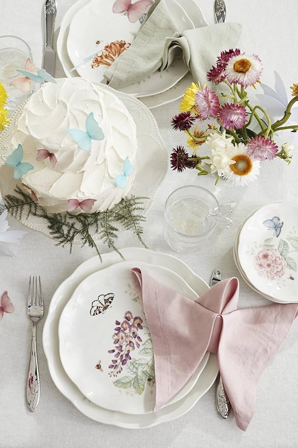 Lenox Silverware Set For 12, Butterfly Meadow 65-Piece Flatware Set, Service For 12, 18/10 Stainless Steel, Dishwasher Safe, Butterfly and Flower Motif, Includes Serving Utensils (Silver, 65 Piece)