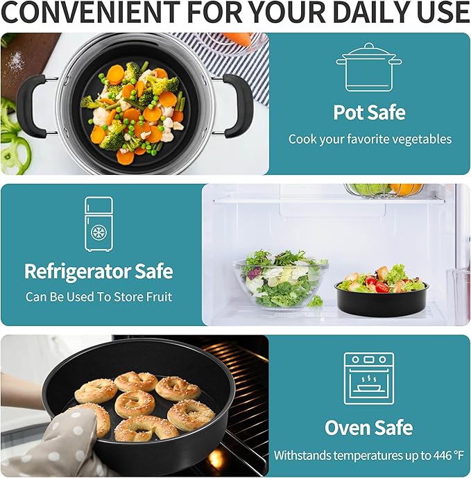 P&P CHEF 4/6/ 8 Inch Cake Pan Set of 3, Non-Stick Round Cake Pans Tins for Tier Smash Cakes, Baking Pans Set & Essential Bakeware, Stainless Steel Core & Leak-Proof