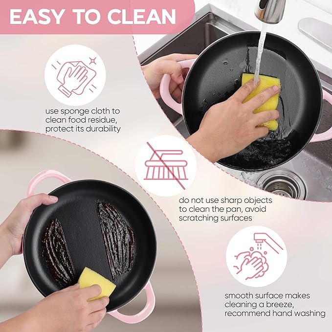 E-far Dutch Oven for Sourdough Bread Baking, 6 Qt Round Enameled Cast Iron Dutch Oven for Homemade Artisan Bread, Dome Lid & Shallow Base, Matte Black Interior & Durable, Oven-Safe to 500℉, Pink