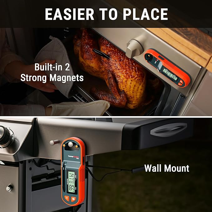 Thermopro TempSpike 600 ft Wireless Meat Thermometer Digital with Ultra-Thinner Probe, Bluetooth Meat Thermometer Wireless with LCD-Enhanced Booster for BBQ Grill Smoker Rotisserie Sous Vide