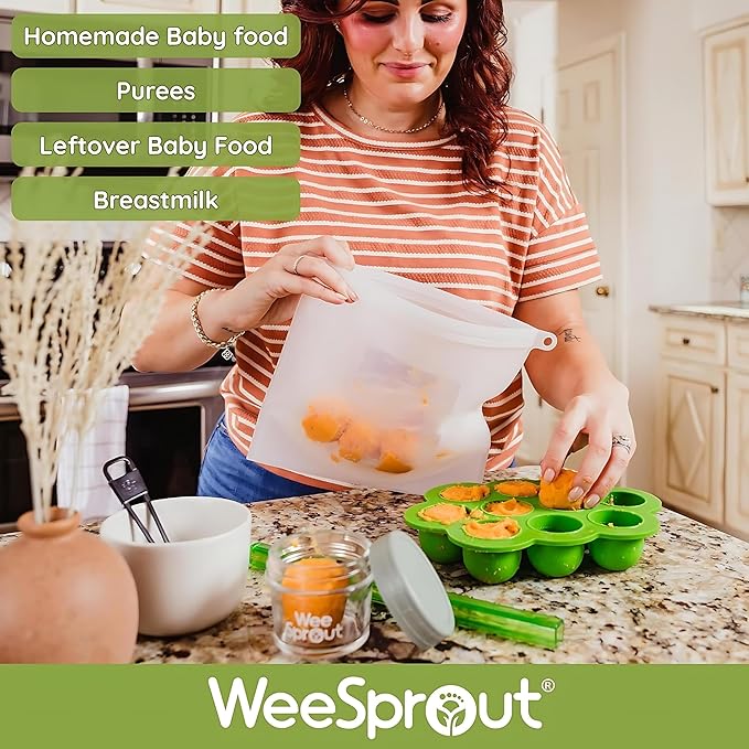 WeeSprout Silicone Baby Food Freezer Tray with Clip-on Lid - Perfect Storage Container for Homemade Baby Food, Vegetable & Fruit Purees, and Breast Milk