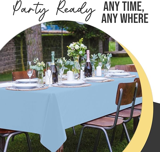 Party Solids 66% Thicker Premium Plastic Table Cloth Rectangle Table Cover 0.5 Mil 6 Pack Light Blue Table Cloth 54 Inch x 108 Inch Disposable Tablecloth Won't Tear Easily Like Cheap Thin Brands