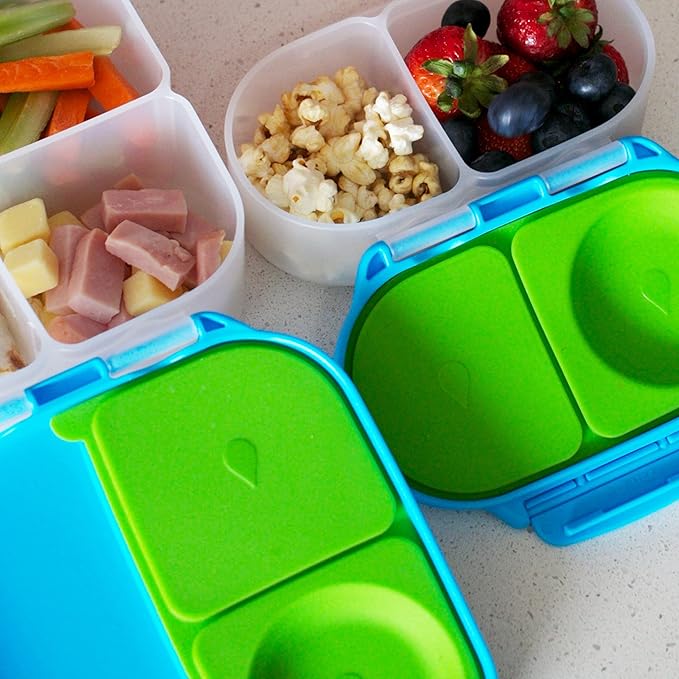 b.box Snack Box Reusable Snack Containers with Lids 2 compartments, Bento Box for kids and toddlers, Leakproof Lunch Box, BPA free and Dishwasher Safe Snack Container (Lemon Sherbet, 1 3/4 Cup)